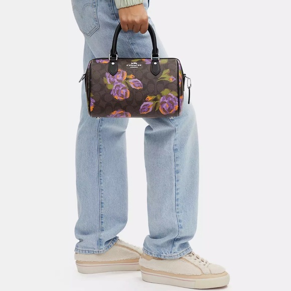 NWT💃Coach Rowan Satchel In Signature Canvas With Rose Print - Picture 9 of 12